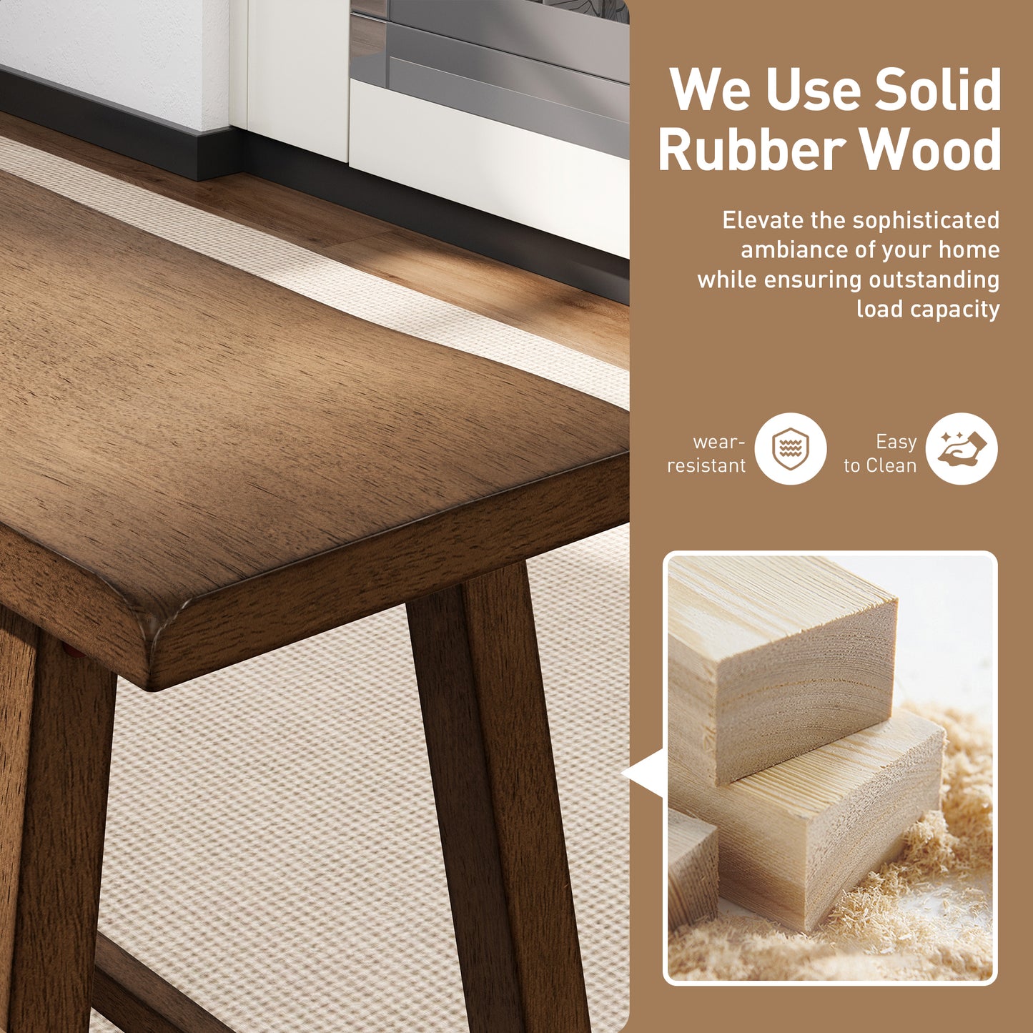 Captiva Designs 4 Piece Wood Dining Table Set with Rectangular Dining Table & Stools & Bench