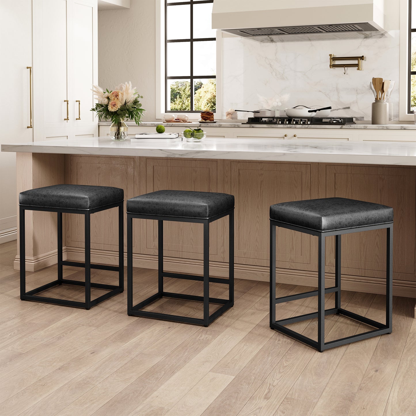 Captiva Designs 24 inch Counter Height Bar Stool with Faux Leather Cushion and Sturdy Metal Frame