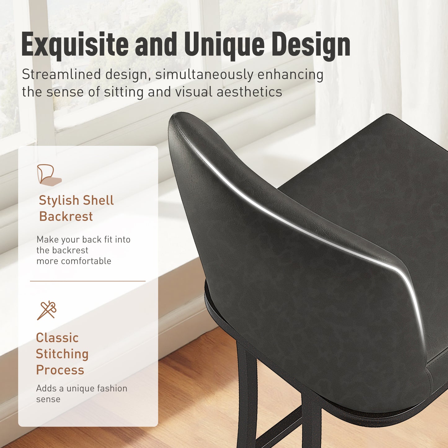 Captiva Designs 24 inch Height Bar Stool with Faux Leather & Padded Seat and Back & Sturdy Steel Frame