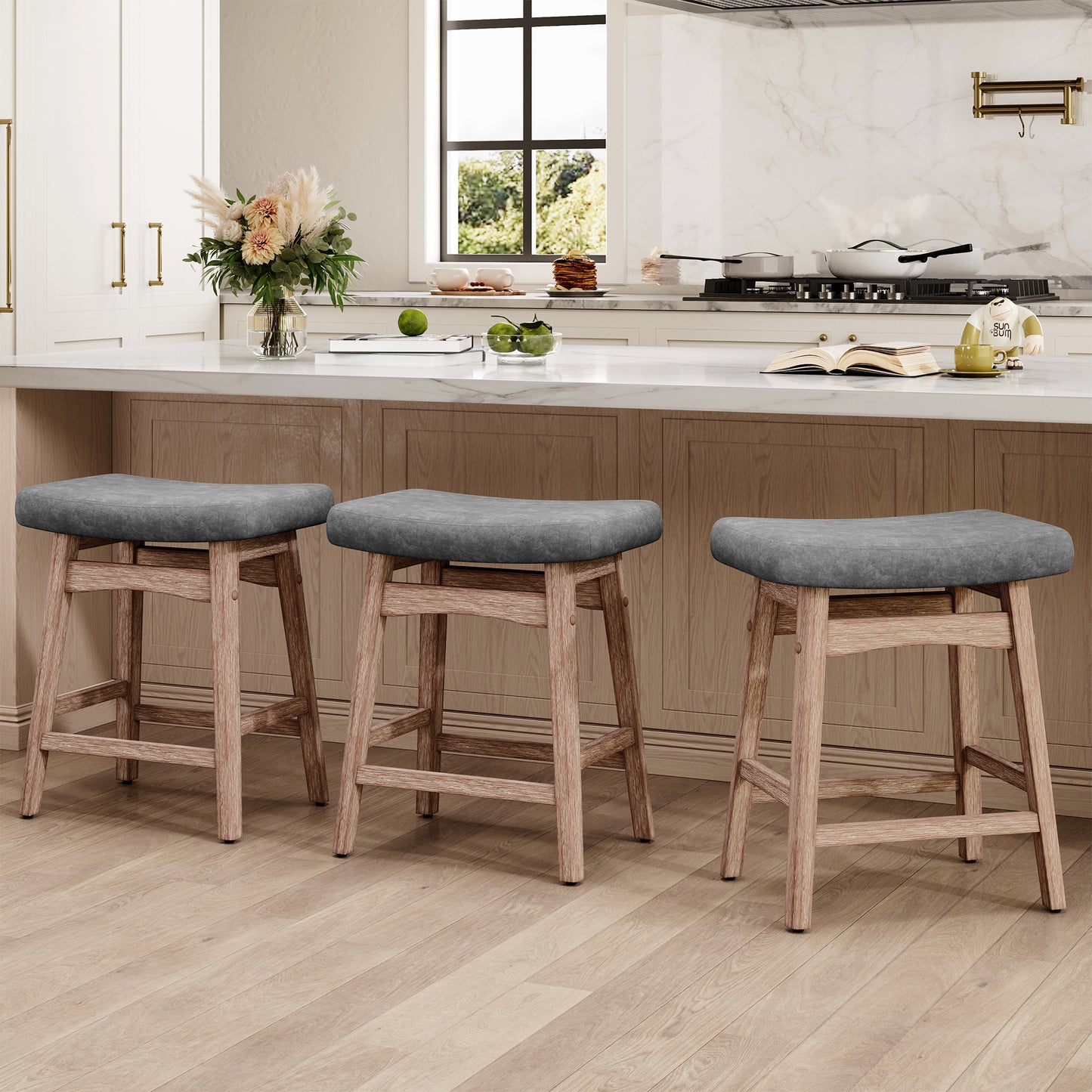 Captiva Designs 24 inch Counter Height Bar Stool with Padded Seat & Solid Wood Frame & Footrest