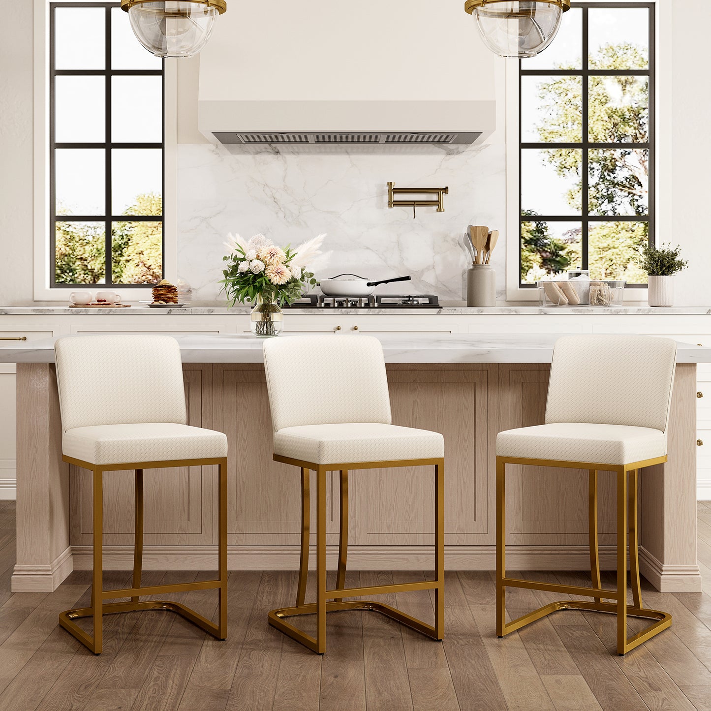 Captiva Designs 24 inch Height Bar Stool with Faux Leather & Padded Seat and Back & Sturdy Steel Frame