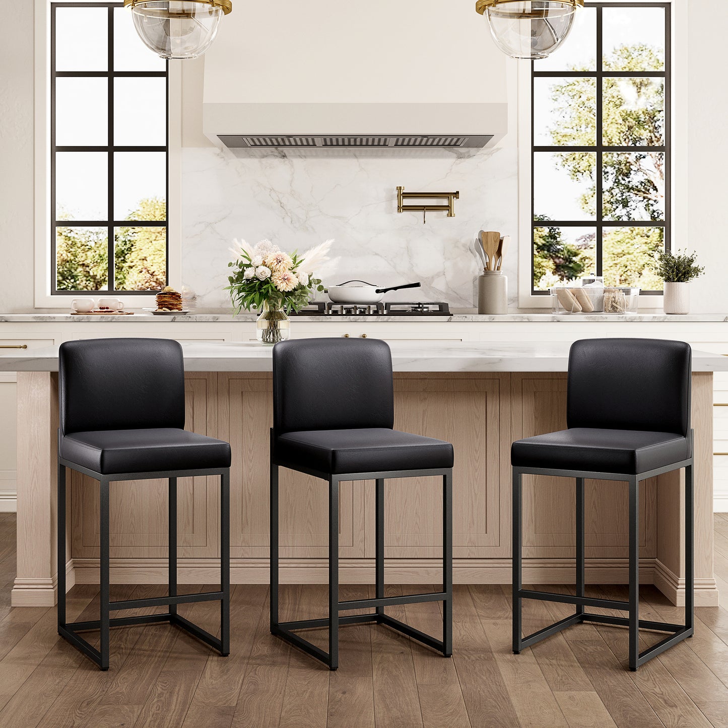 Captiva Designs 24 inch Height Bar Stool with Padded Seat and Back & Sturdy Steel Frame & Footrest