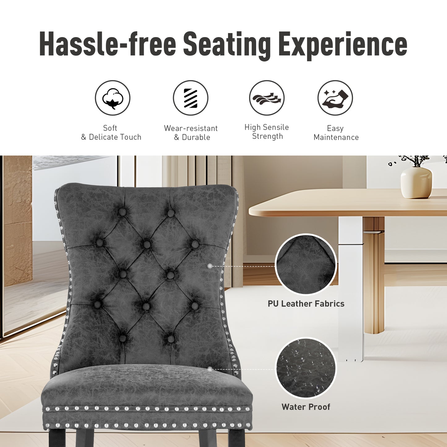 Captiva Designs Indoor High Back Dining Chairs with PU Leather & Padded Seat & Solid Curved Wood Legs