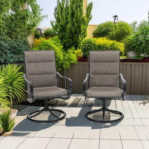 PHIVILLA Outdoor Swivel Patio Dining Chairs Set of 2, All Weather Patio Chair with Padded Textilene & Metal Frame for Outdoor Poolside Lawn Garden, Brown