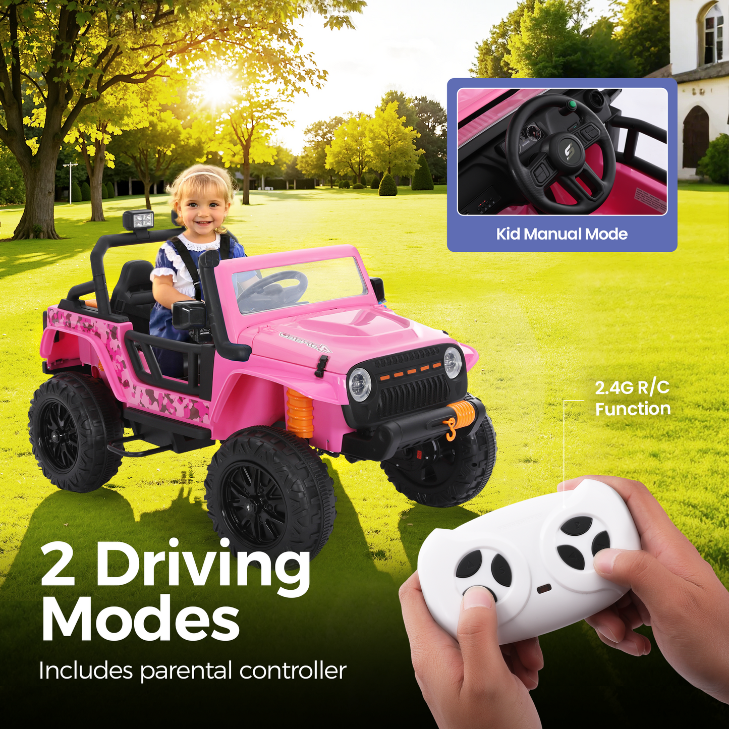 Captiva Designs Electric Jeep Car with Remote Control & Bluetooth Music & Off-Road Power Wheels