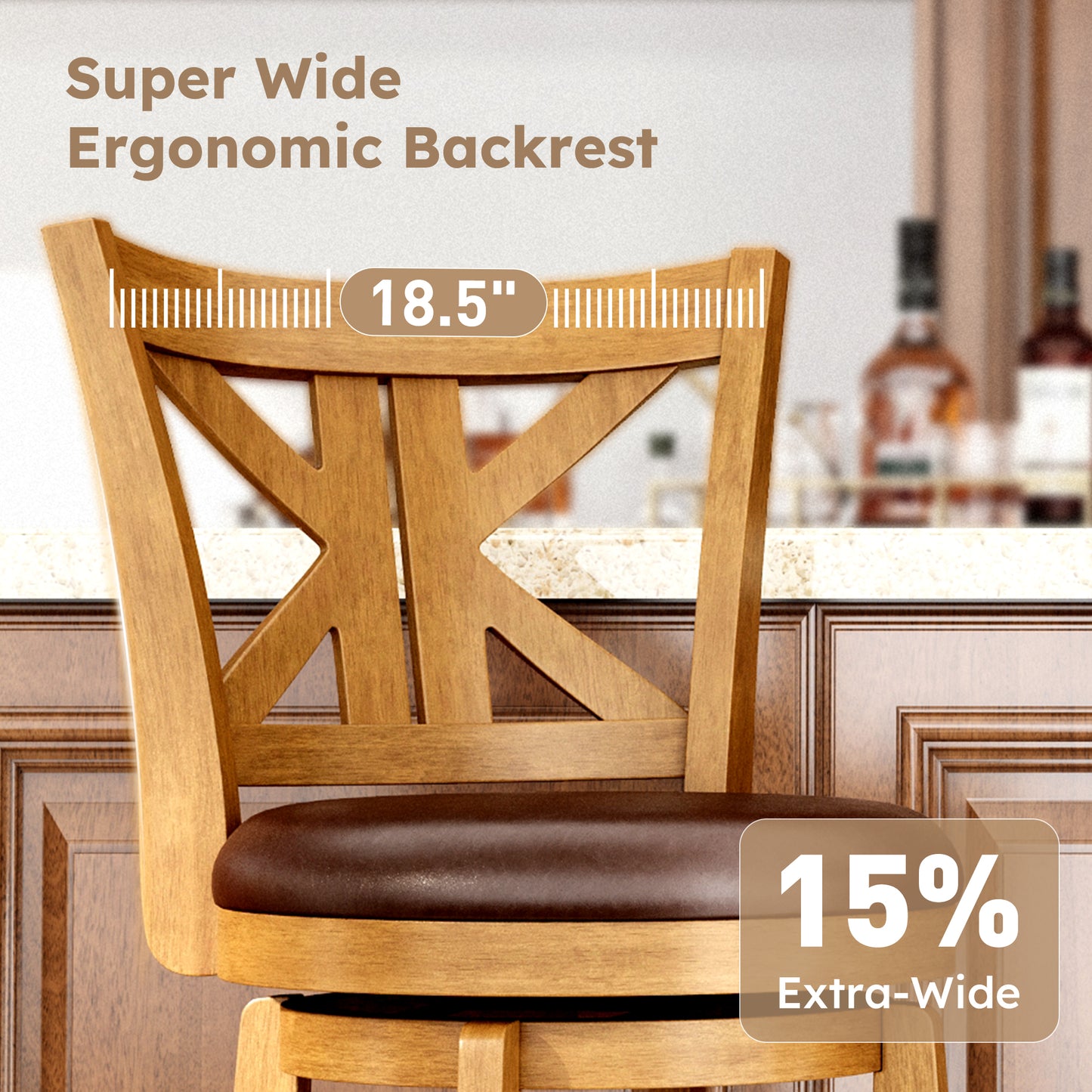 Captiva Designs Counter & Bar Height Swivel Bar Stools with Faux Leather Upholstered Seat & Rubberwood Frame & Wrap-Around Footrest