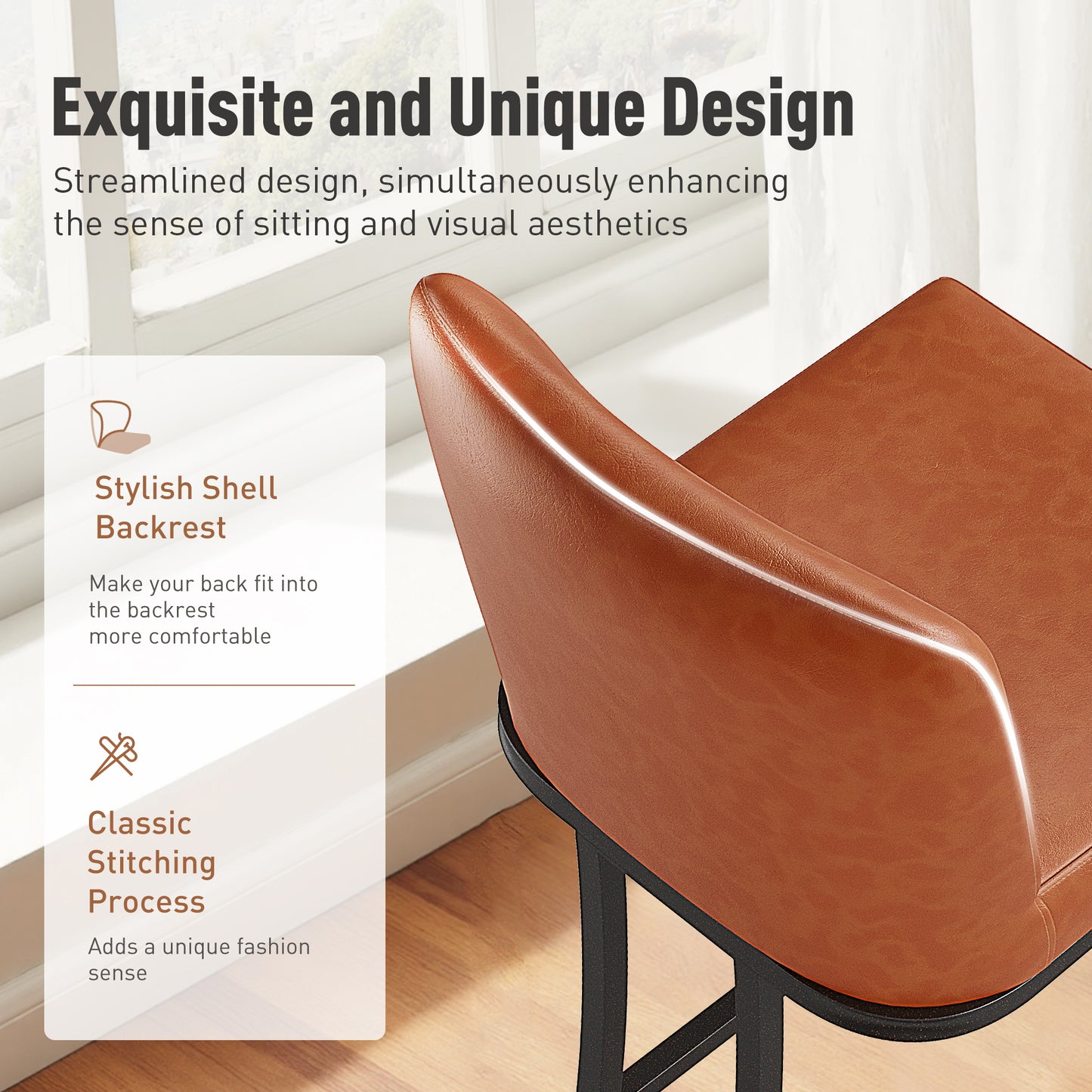 Captiva Designs 24 inch Height Bar Stool with Faux Leather & Padded Seat and Back & Sturdy Steel Frame