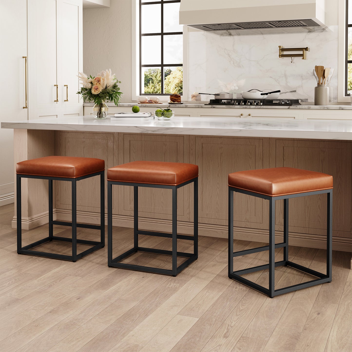 Captiva Designs 24 inch Counter Height Bar Stool with Faux Leather Cushion and Sturdy Metal Frame