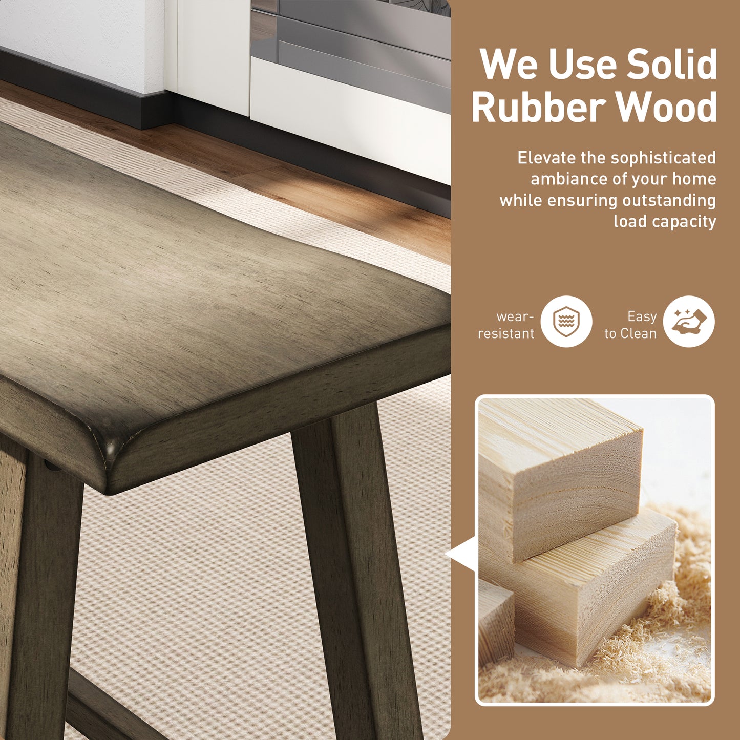 Captiva Designs 4 Piece Wood Dining Table Set with Rectangular Dining Table & Stools & Bench