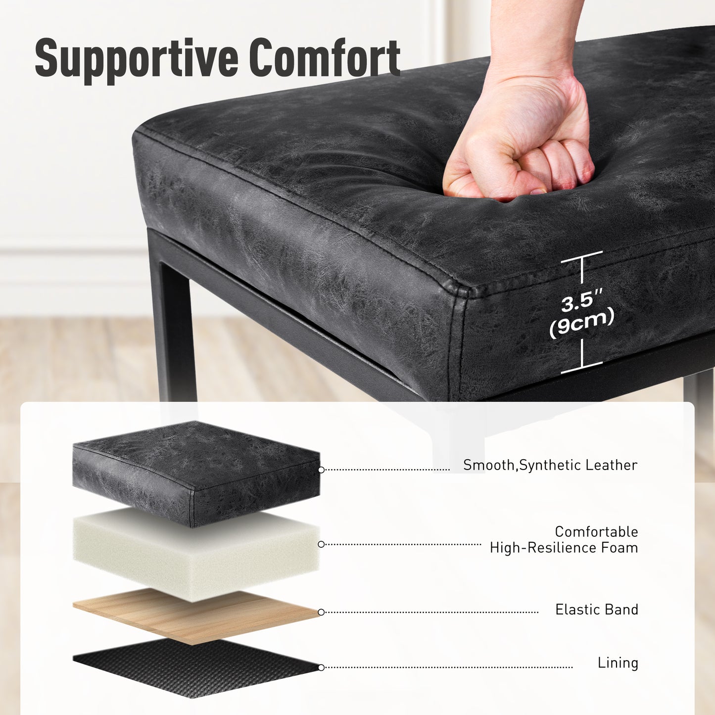 Captiva Designs 24 inch Counter Height Bar Stool with Faux Leather Cushion and Sturdy Metal Frame