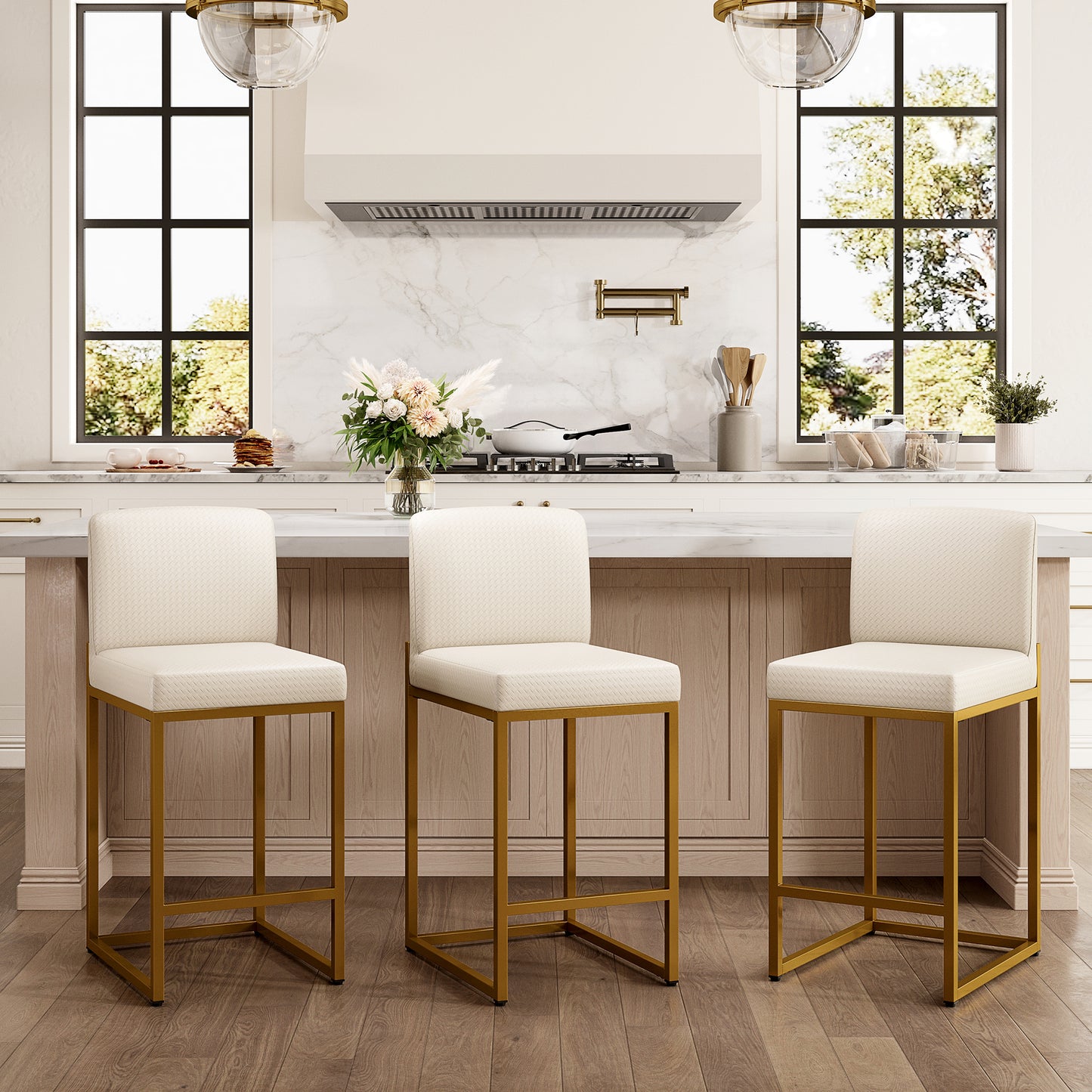 Captiva Designs 24 inch Height Bar Stool with Padded Seat and Back & Sturdy Steel Frame & Footrest