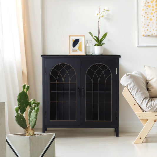 Captiva Designs Exquisite Metal Church Window Sideboard Buffet Storage Cabinet for Kitchen Dining Room Entryway