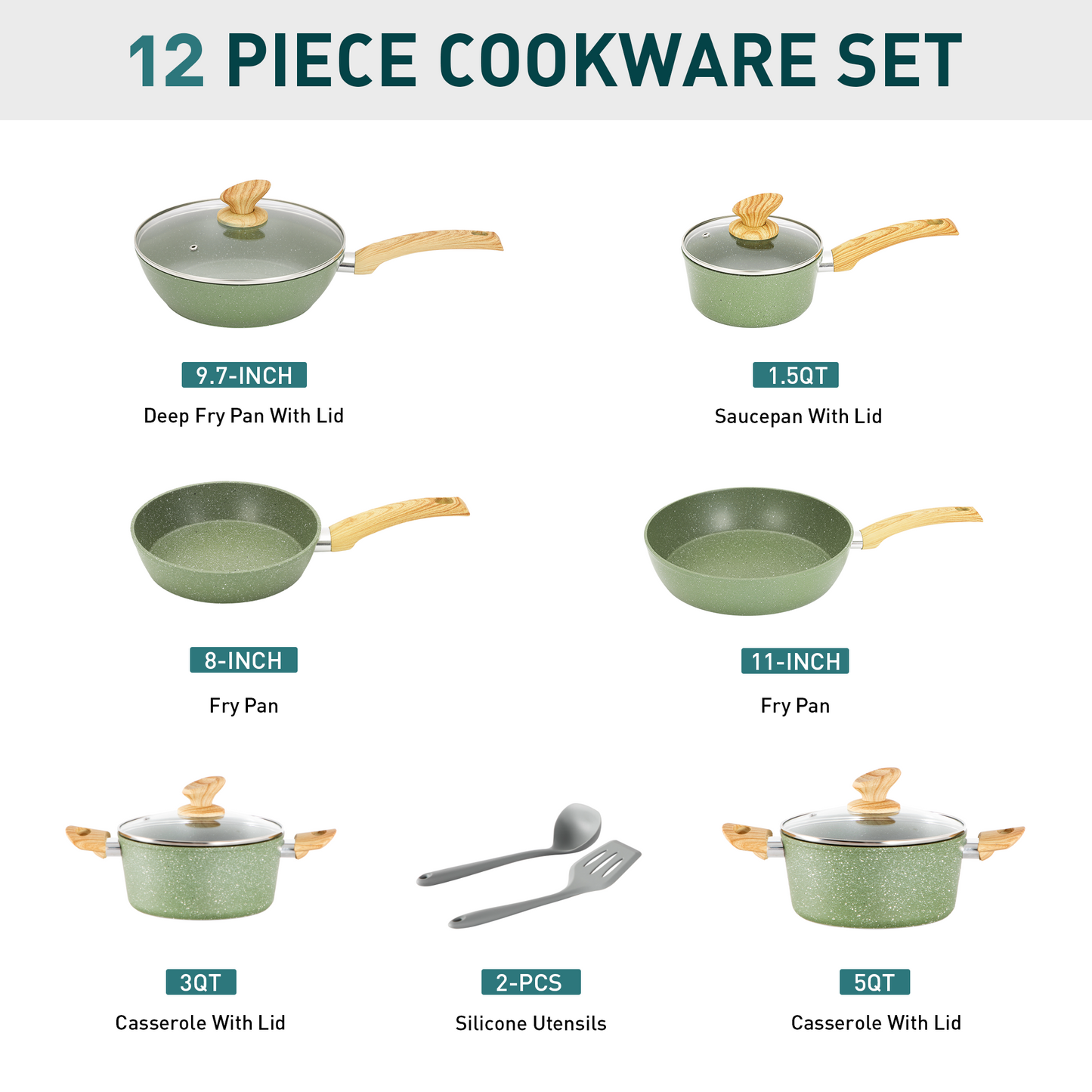 Captiva Designs 12 Pieces Nonstick Granite Cookware Set with Heat-Resistant Bakelite Handle
