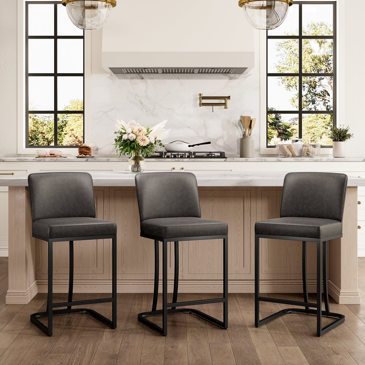 Captiva Designs 24 inch Height Bar Stool with Faux Leather & Padded Seat and Back & Sturdy Steel Frame