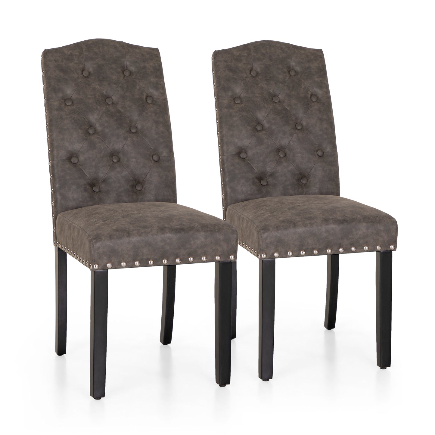 Captiva Designs Indoor High Back Dining Chairs with PU Leather & Padded Seat & Solid Curved Wood Legs