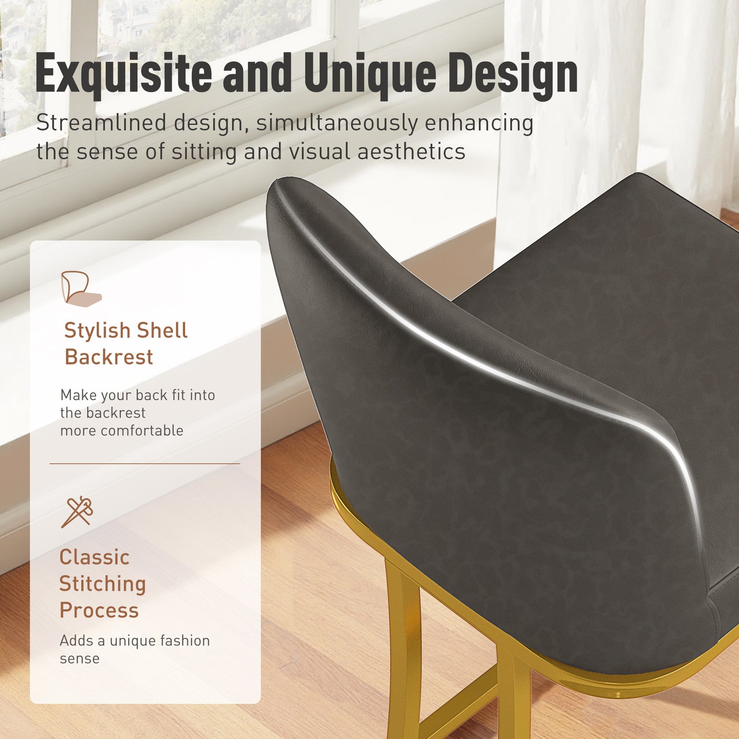 Captiva Designs 24 inch Height Bar Stool with Faux Leather & Padded Seat and Back & Sturdy Steel Frame