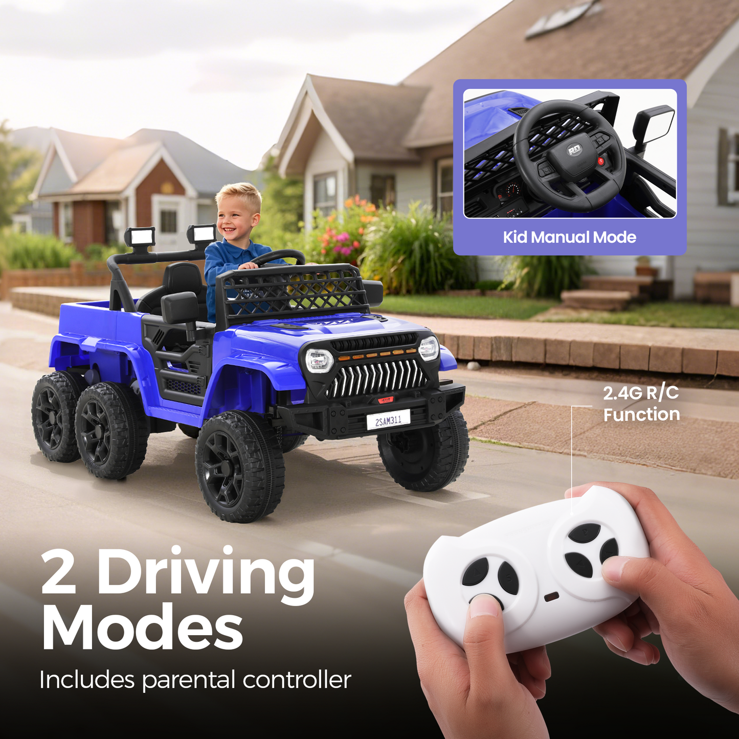 Captiva Designs Electric Jeep Car with Remote Control & Bluetooth Music & Off-Road Power Wheels