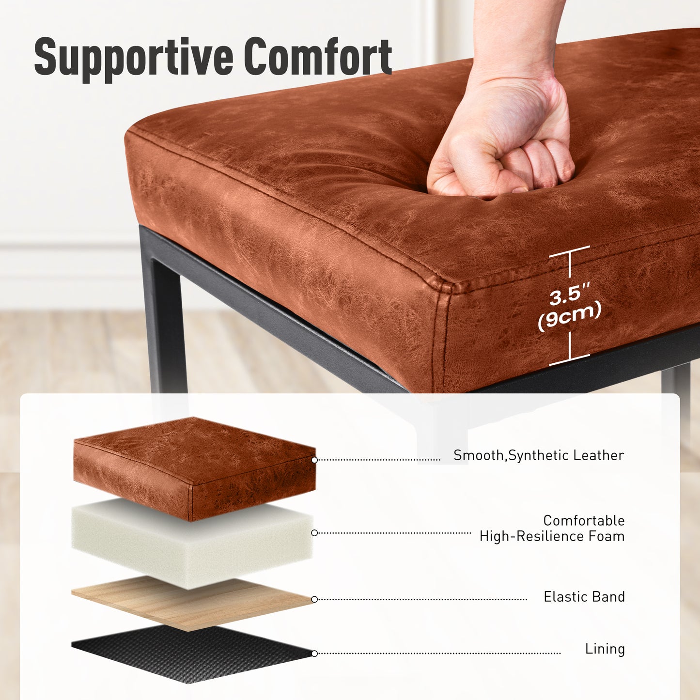 Captiva Designs 24 inch Counter Height Bar Stool with Faux Leather Cushion and Sturdy Metal Frame