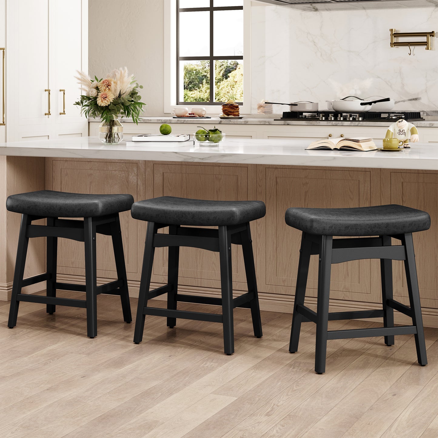 Captiva Designs 24 inch Counter Height Bar Stool with Padded Seat & Solid Wood Frame & Footrest