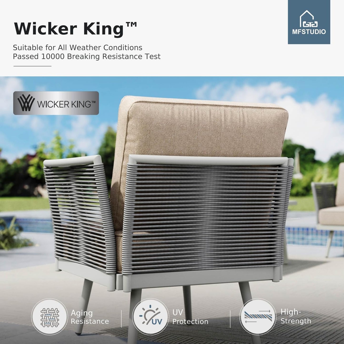 MFSTUDIO 4-Seat Rope Patio Furniture Set with Cushion
