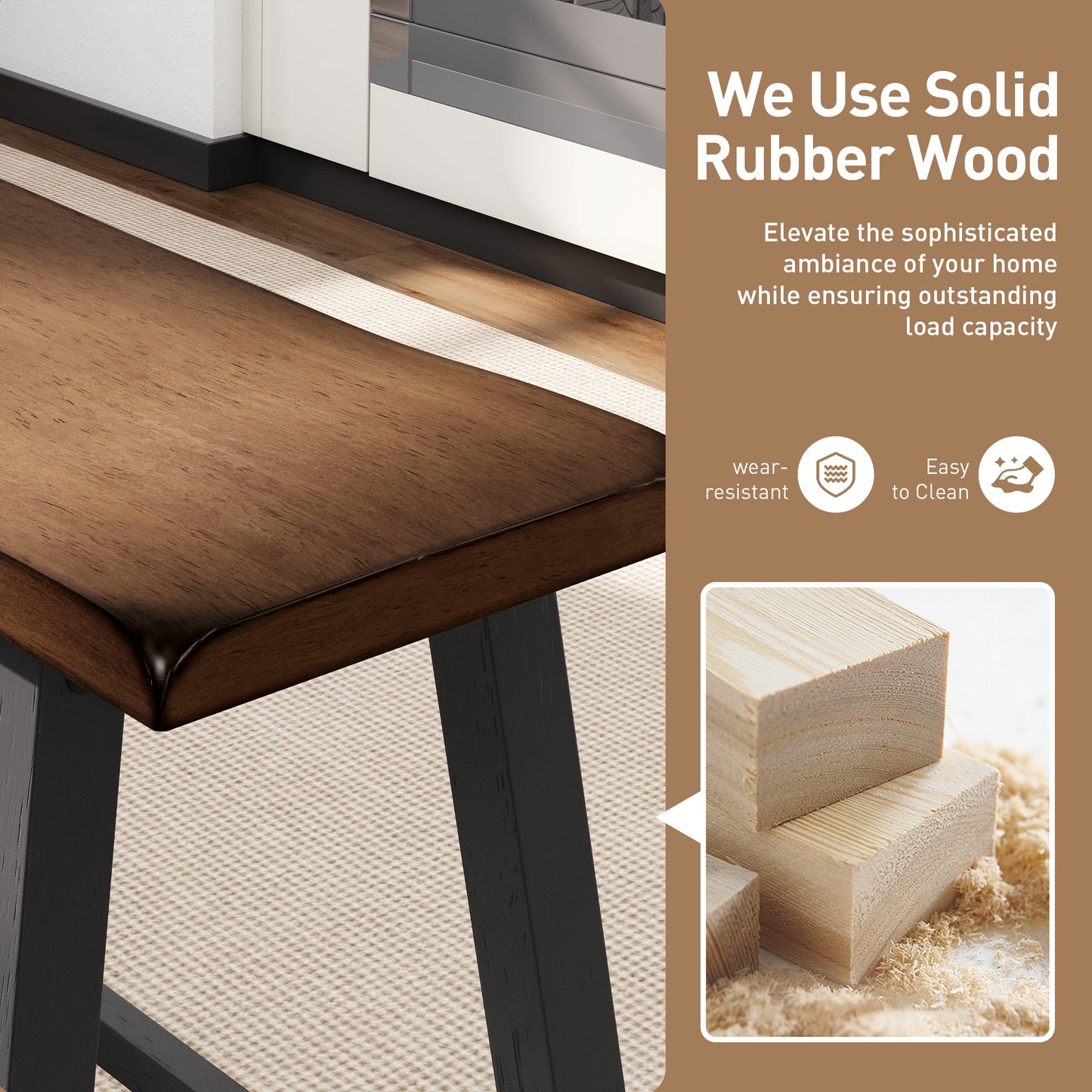 Captiva Designs 4 Piece Wood Dining Table Set with Rectangular Dining Table & Stools & Bench