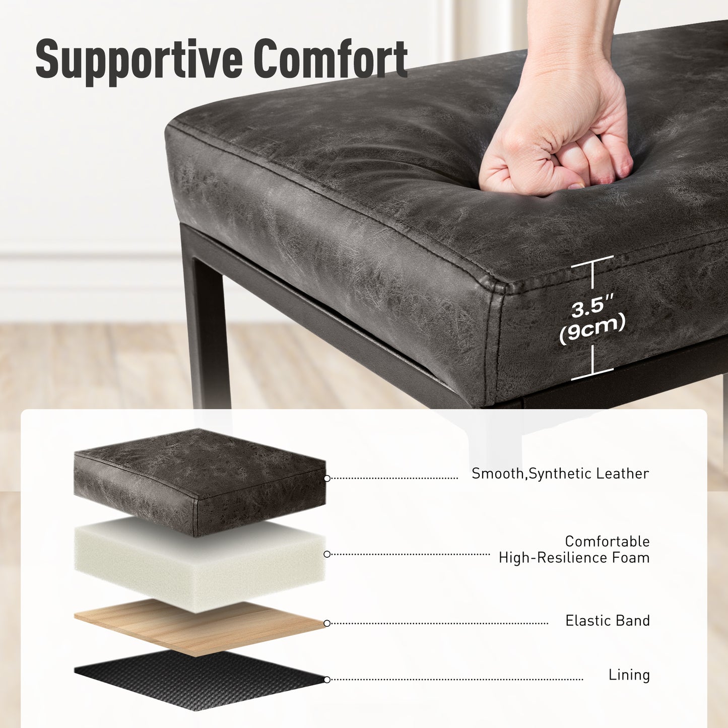 Captiva Designs 24 inch Counter Height Bar Stool with Faux Leather Cushion and Sturdy Metal Frame