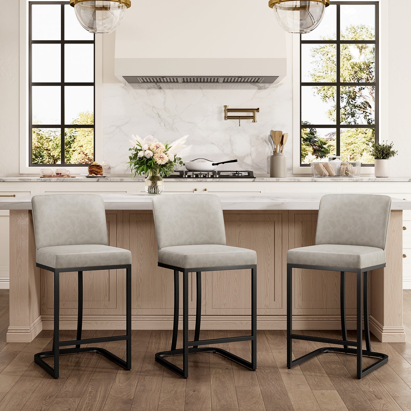 Captiva Designs 24 inch Height Bar Stool with Faux Leather & Padded Seat and Back & Sturdy Steel Frame