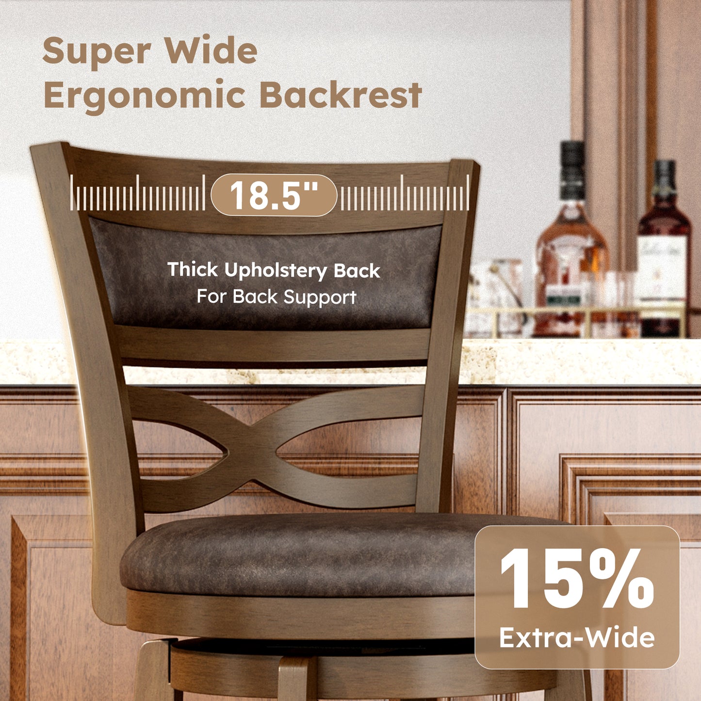 Captiva Designs Counter & Bar Height Swivel Bar Stools with Faux Leather Upholstered Seat & Rubberwood Frame & Wrap-Around Footrest