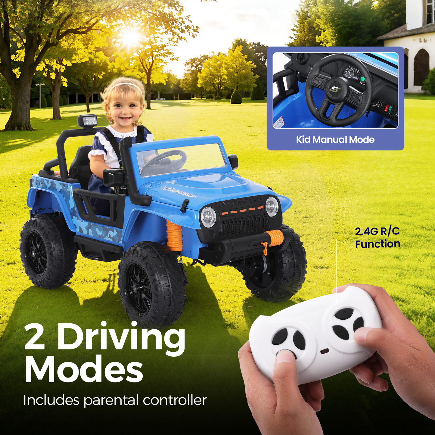 Captiva Designs Electric Jeep Car with Remote Control & Bluetooth Music & Off-Road Power Wheels