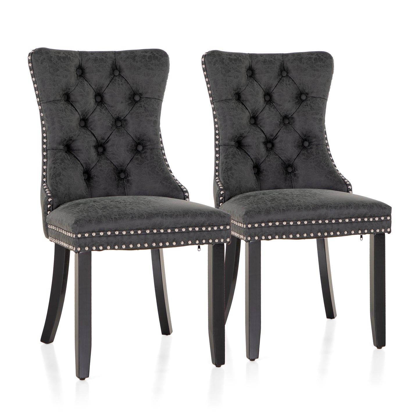 Captiva Designs Indoor High Back Dining Chairs with PU Leather & Padded Seat & Solid Curved Wood Legs