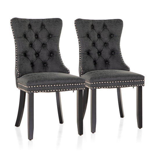 Captiva Designs Indoor High Back Dining Chairs with PU Leather & Padded Seat & Solid Curved Wood Legs