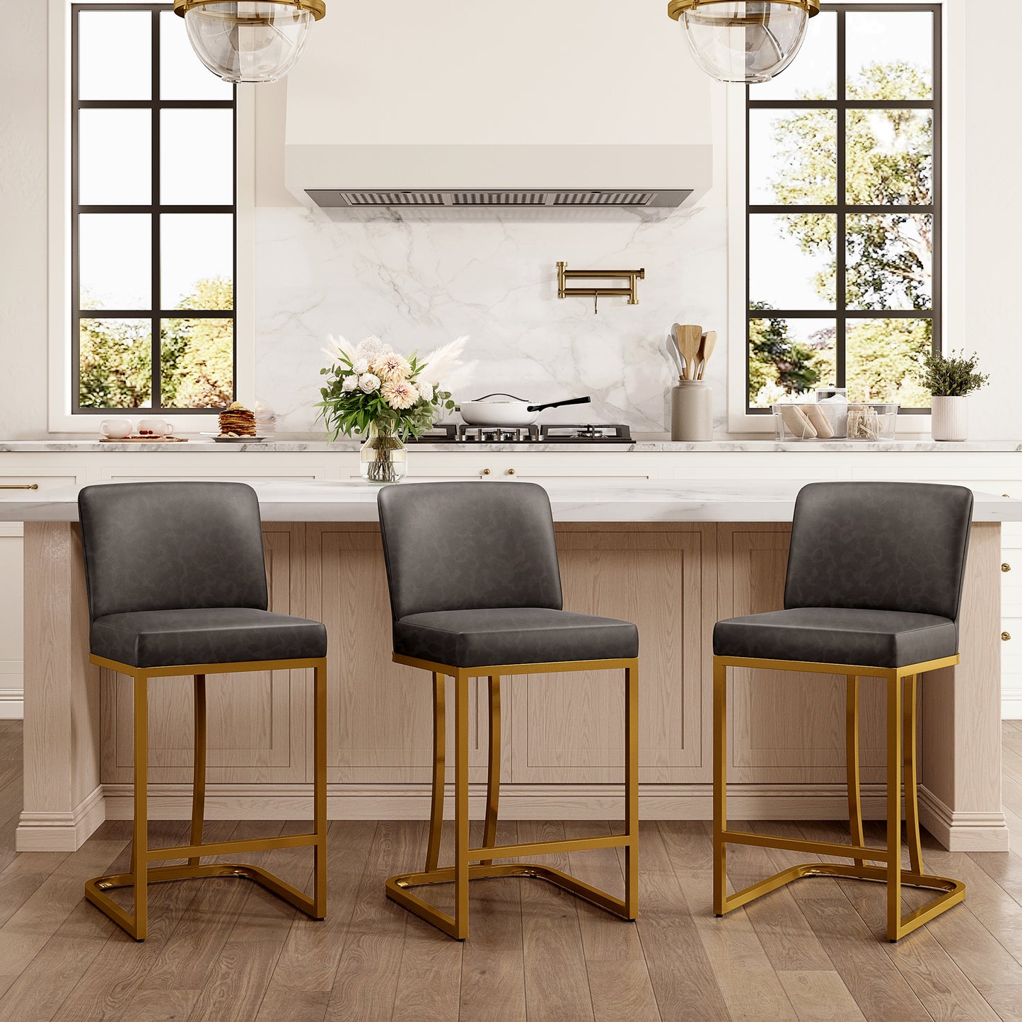 Captiva Designs 24 inch Height Bar Stool with Faux Leather & Padded Seat and Back & Sturdy Steel Frame