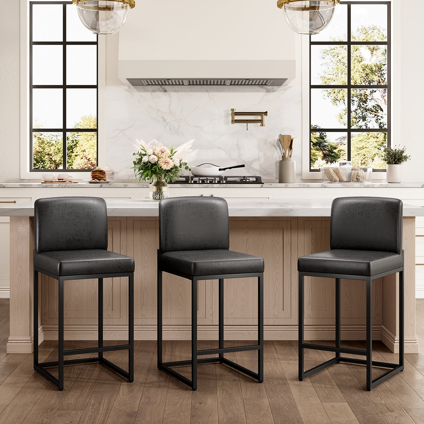 Captiva Designs 24 inch Height Bar Stool with Padded Seat and Back & Sturdy Steel Frame & Footrest