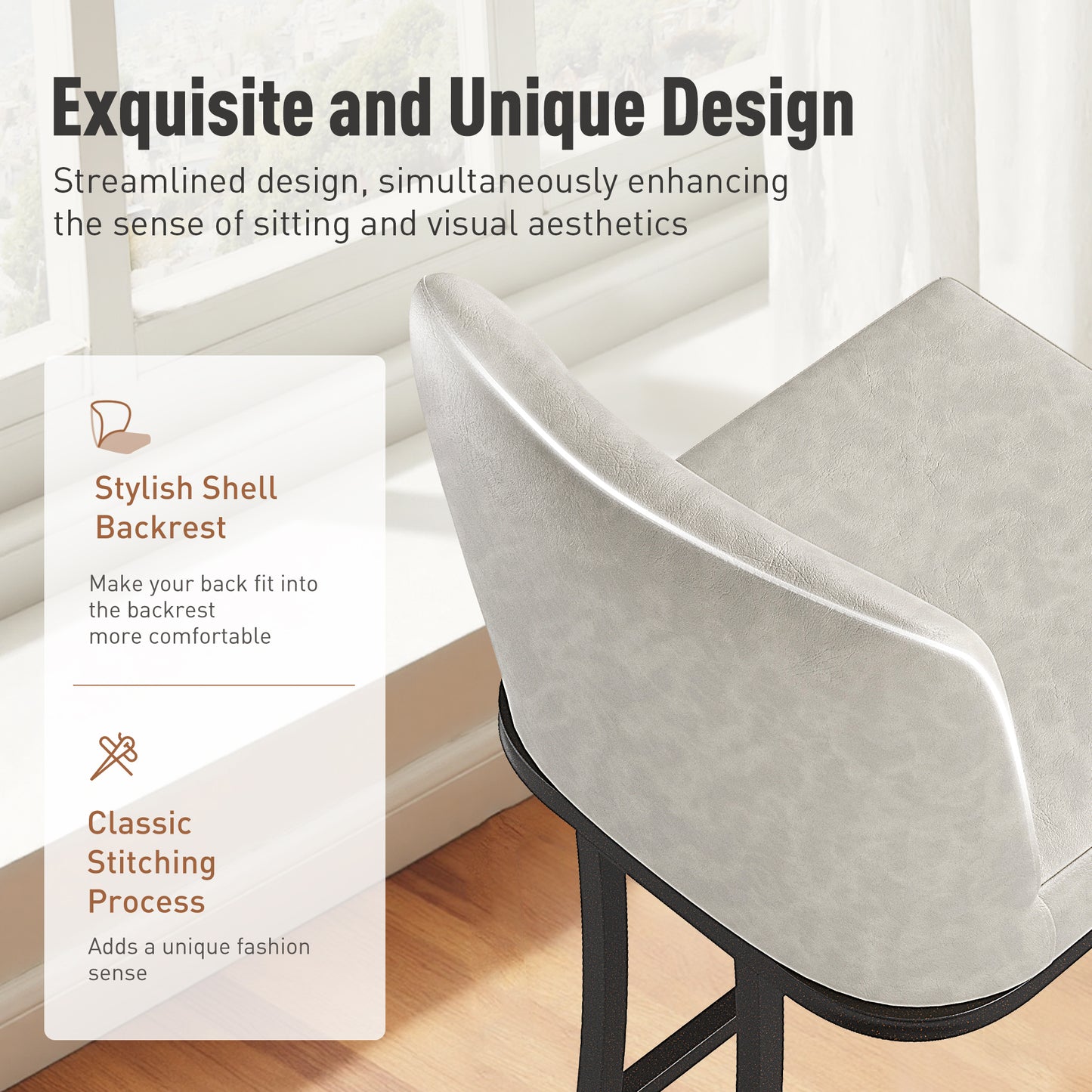 Captiva Designs 24 inch Height Bar Stool with Faux Leather & Padded Seat and Back & Sturdy Steel Frame