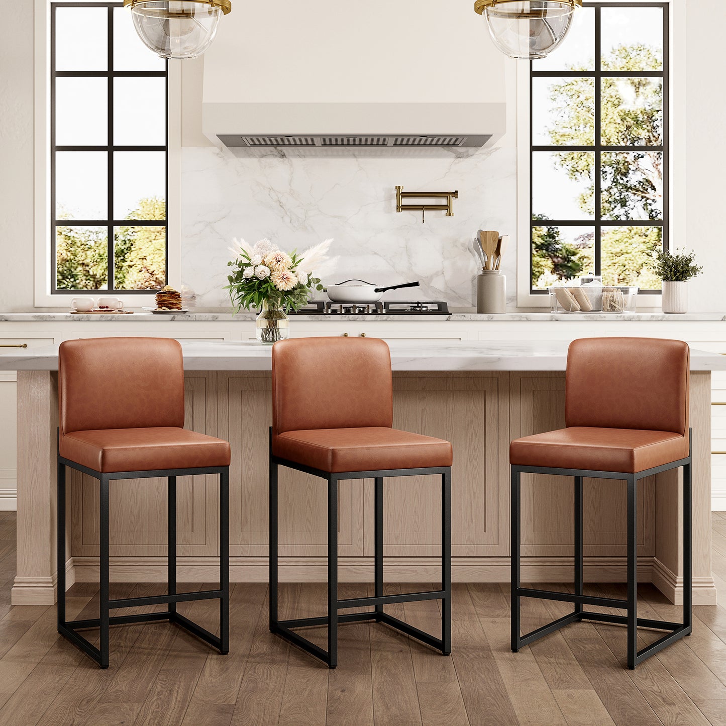 Captiva Designs 24 inch Height Bar Stool with Padded Seat and Back & Sturdy Steel Frame & Footrest