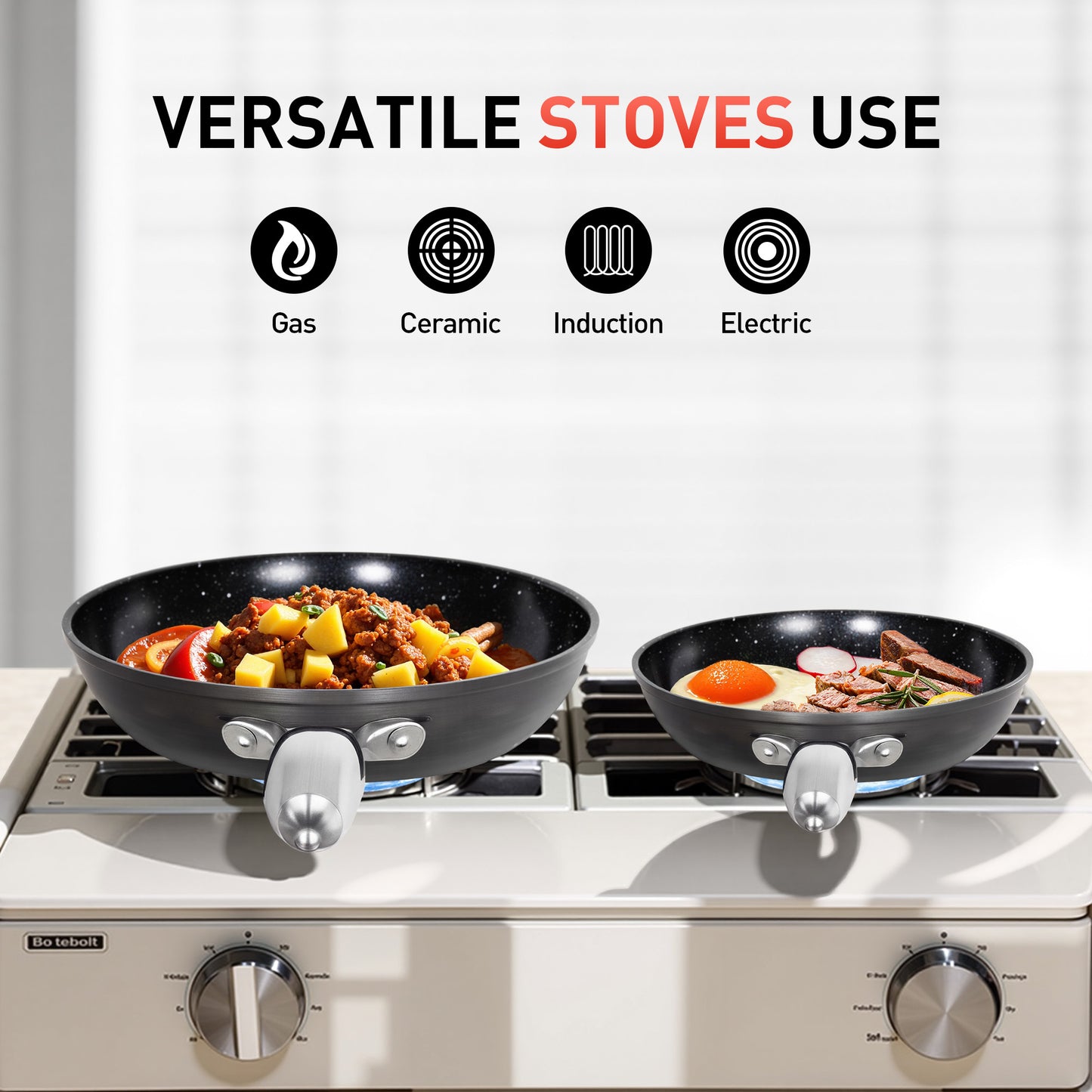 Captiva Designs Hard Anodized Ceramic Non-Stick Fry Pans Set, Black