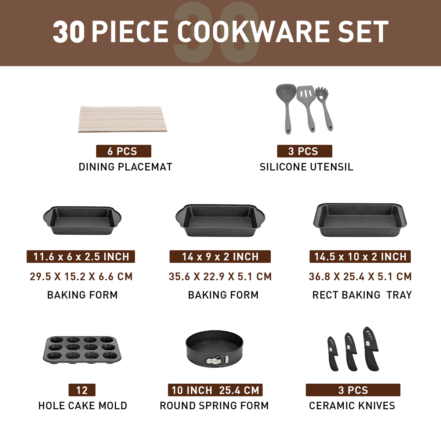 Captiva Designs Nonstick Granite Cookware and Bakeware Set with Heat-Resistant Bakelite Handle