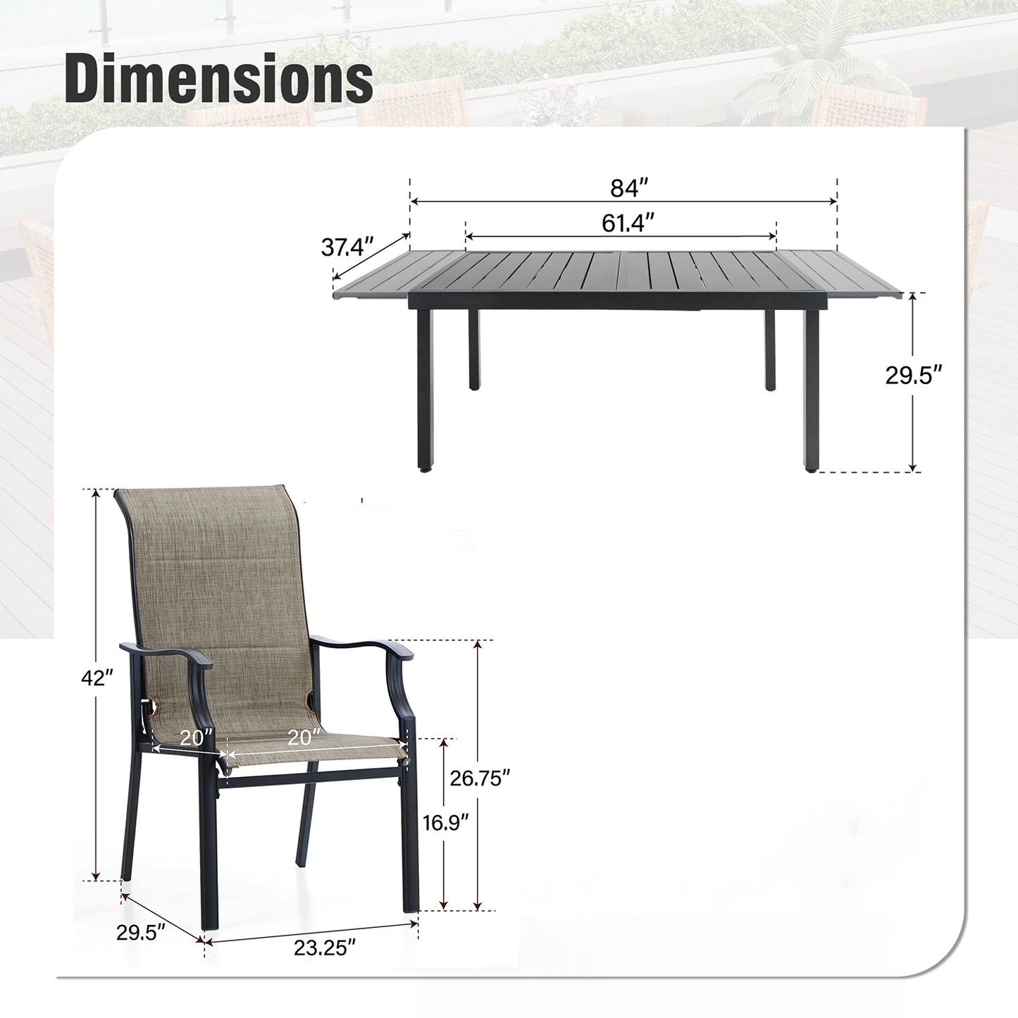 Captiva Designs 9 件套庭院几何图案可伸缩钢制矩形桌和软垫吊带固定椅和旋转椅