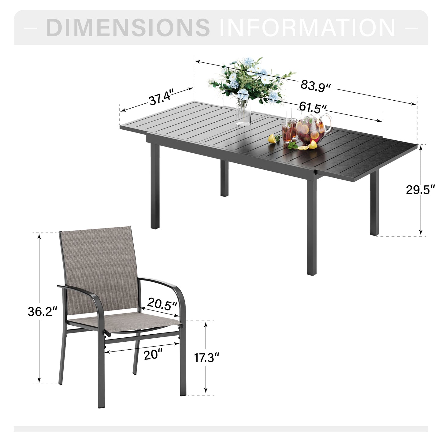 Captiva Designs 9 件套露台餐桌椅套装，配有板顶可扩展钢制矩形桌和棕色吊带固定椅