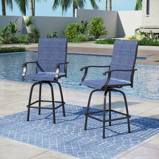 Captiva Designs Outdoor Patio Sling Bar Stools with Waved Armrests & Reinforced Base