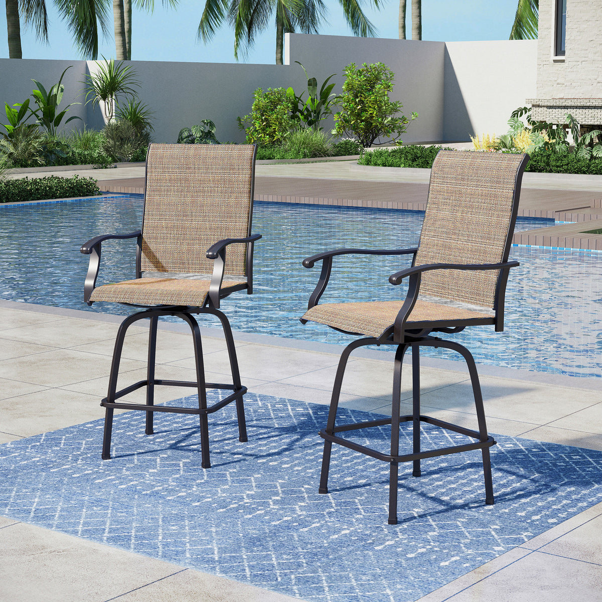 Captiva Designs 2 件户外吊带吧台凳，带波浪扶手和加固底座