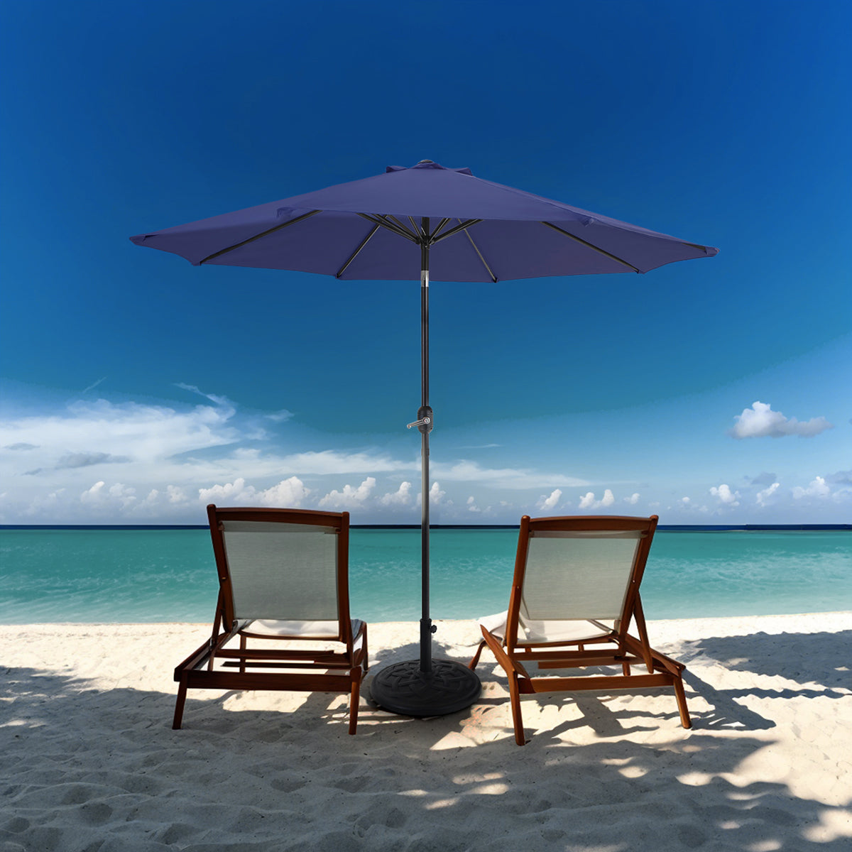 Captiva Designs 6pc Patio Dining Set with Steel Table & Blue Sling Chairs & Blue Umbrella