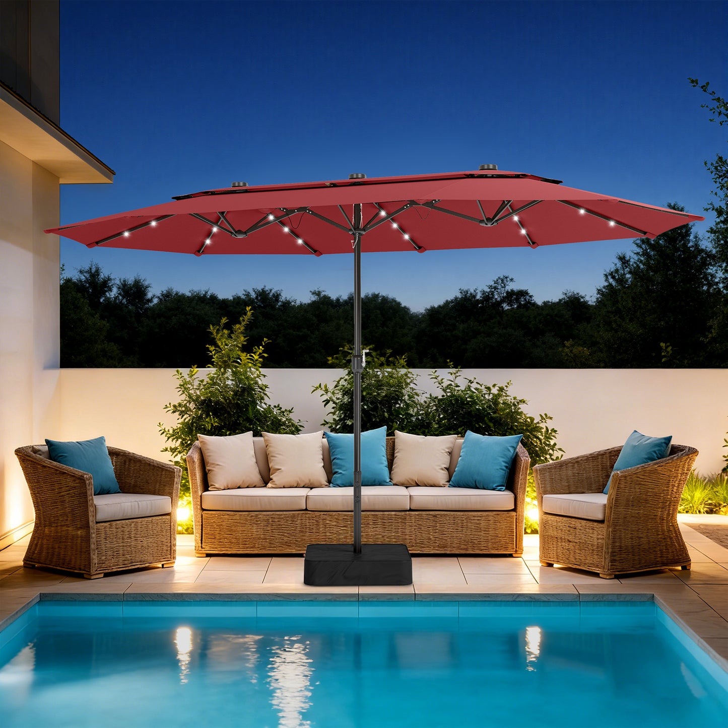 Captiva Designs 15ft Double-Sided Patio Umbrella with Base, Rectangular Outdoor Umbrella for Garden & Backyard