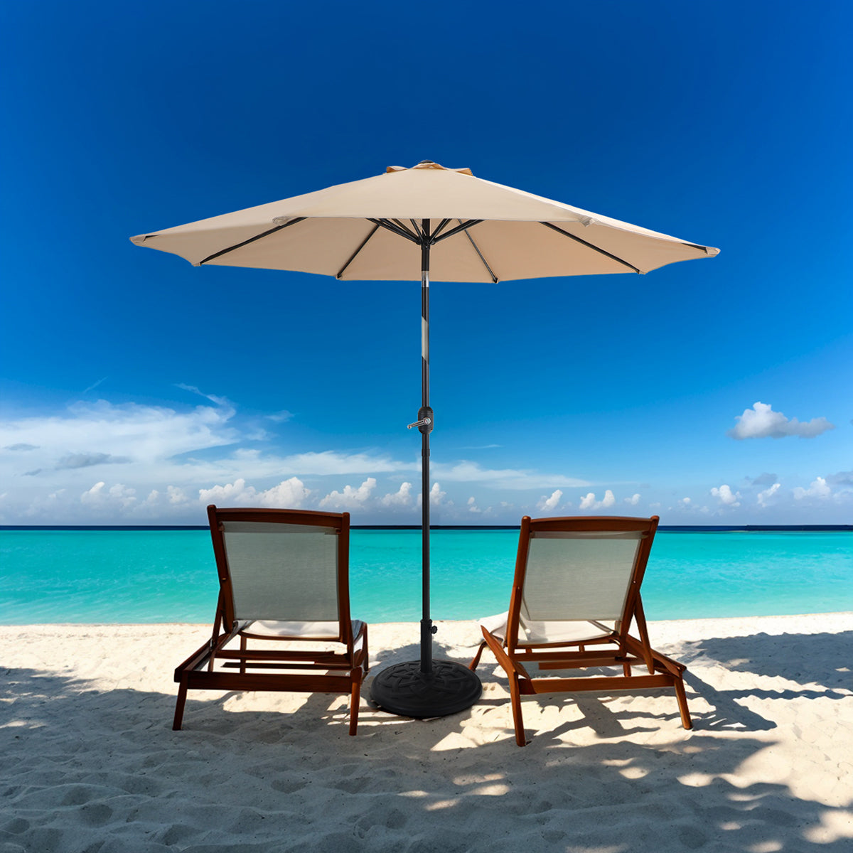 Captiva Designs 6pc Patio Dining Set Steel Table & Light Brown Sling Chairs & Beige Umbrella