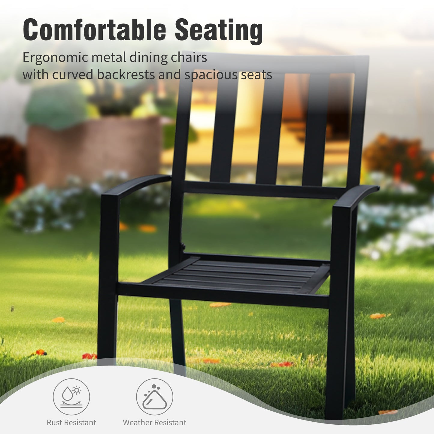 Captiva Designs 5pc Outdoor Patio Dining Set with Mesh Top Square Steel Table and Metal Chairs