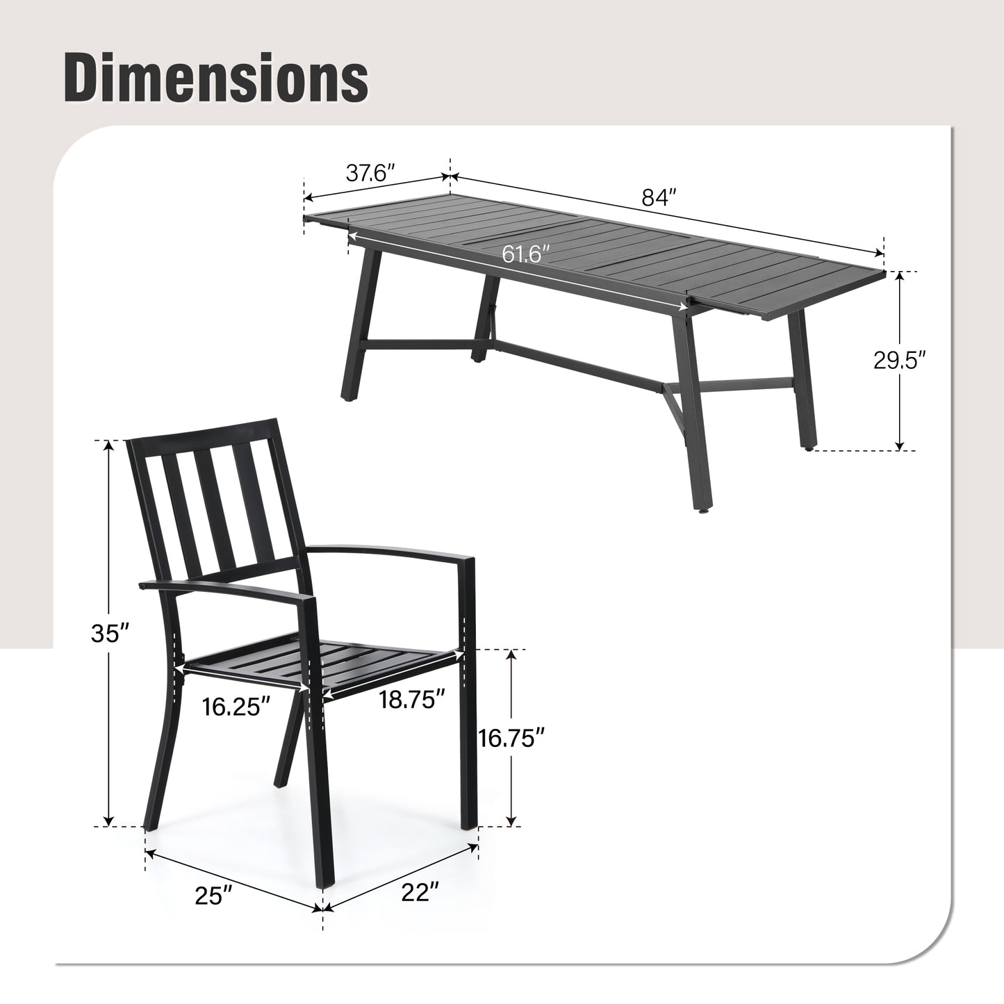 Captiva Designs 7pc Outdoor Expandable Rectangle Dining Table & Metal Armrest Chairs