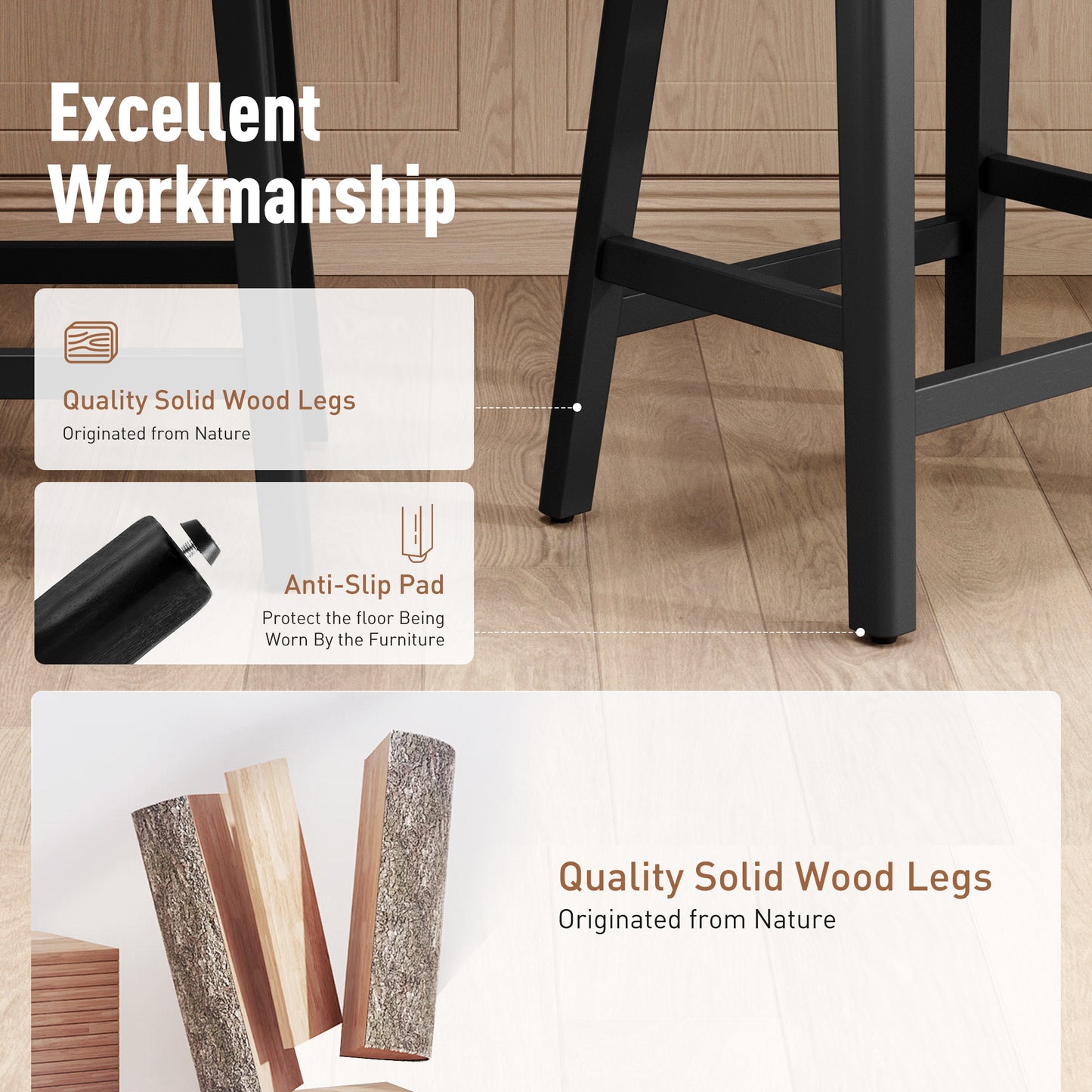 Captiva Designs 24 inch Counter Height Bar Stool with Padded Seat & Solid Wood Frame & Footrest