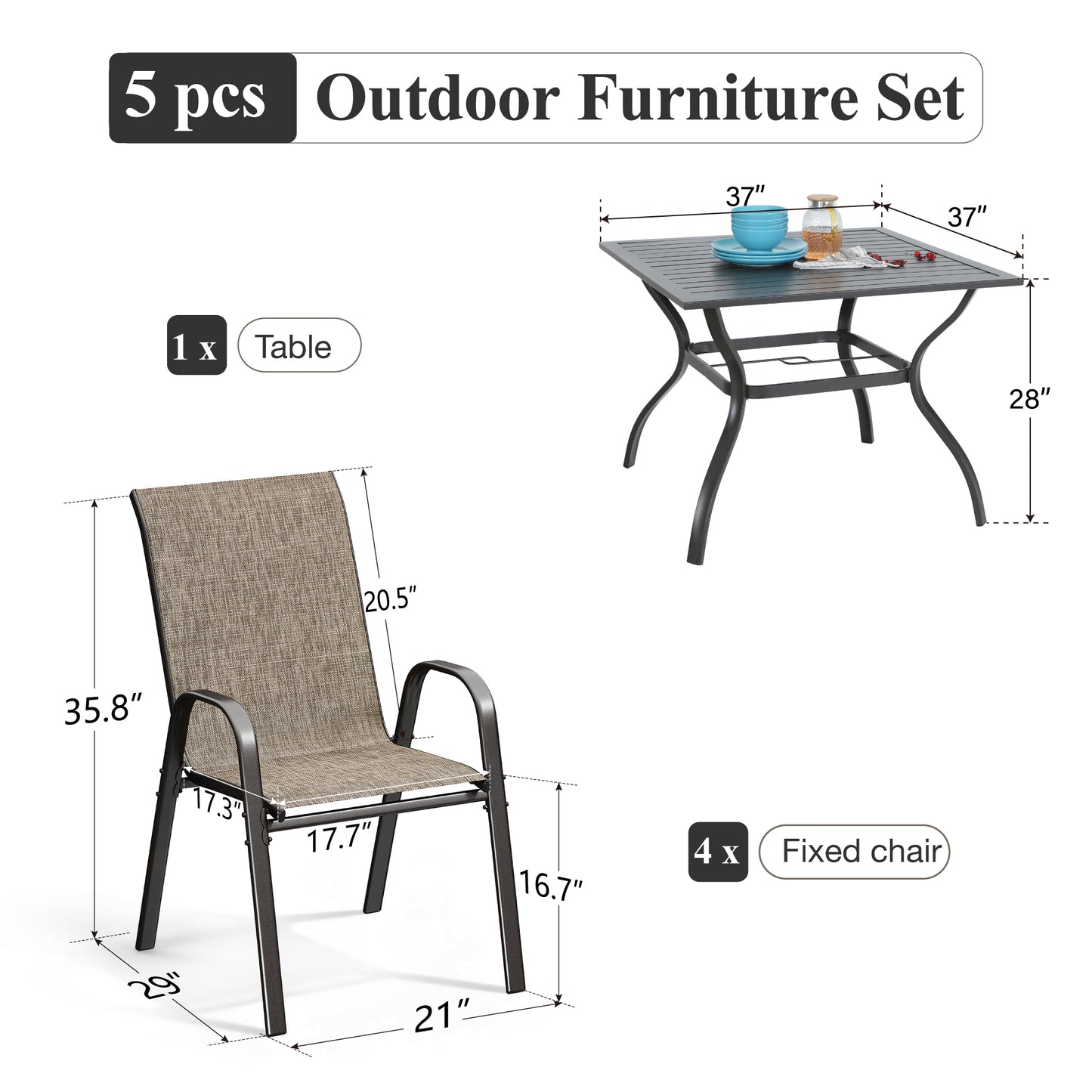 Captiva Designs Patio Dining Set with Steel Table & Quick-dry Sling