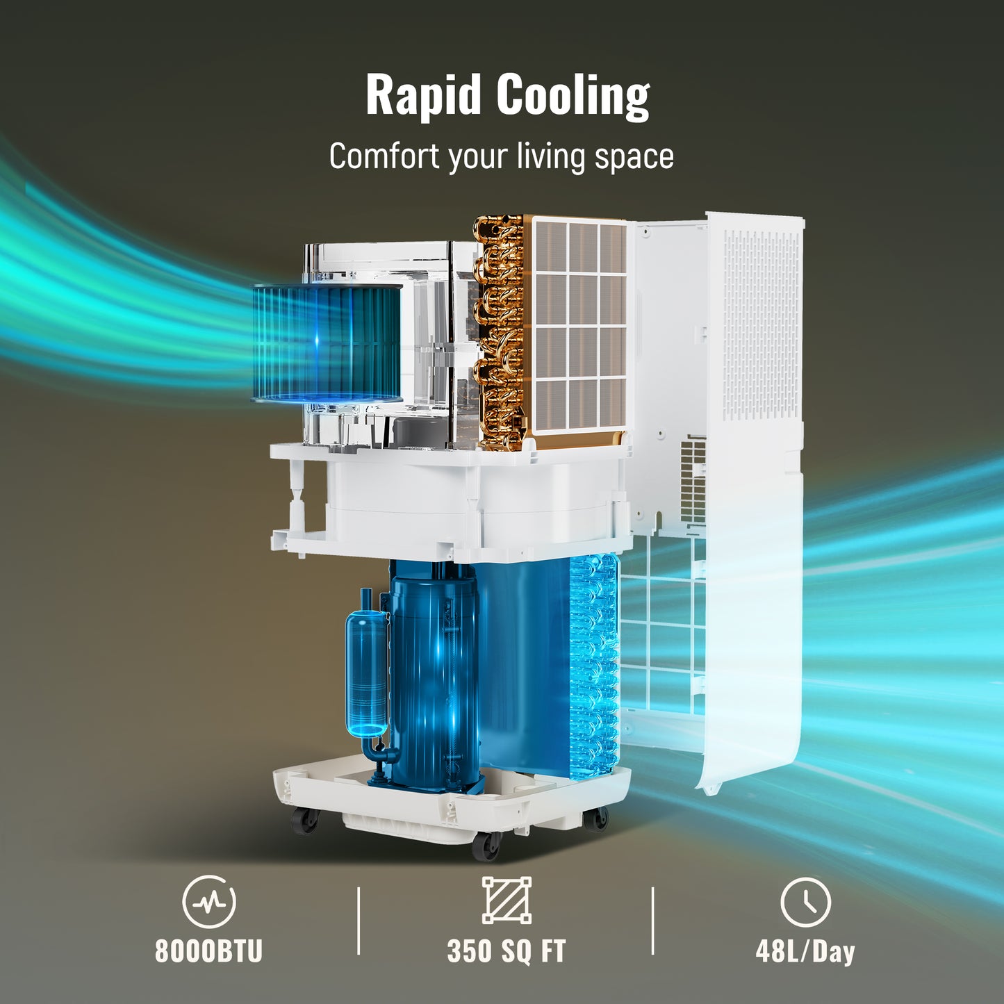 Captiva Designs Portable Air Conditioner Smart Quiet AC Unit with App and Remote Control & 24H Timer