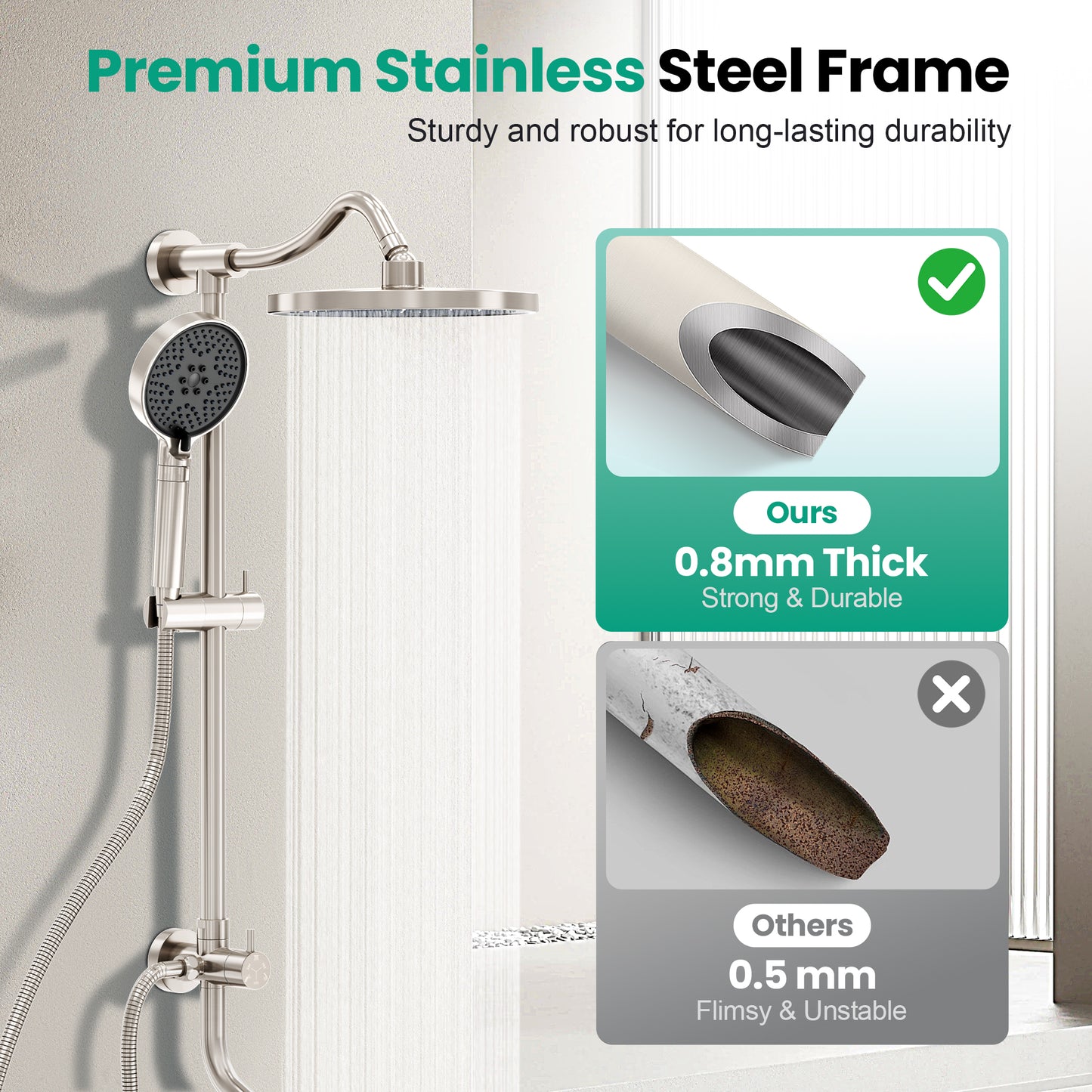 Captiva Designs Wall Mounted High Pressure Shower Head with Hand Shower